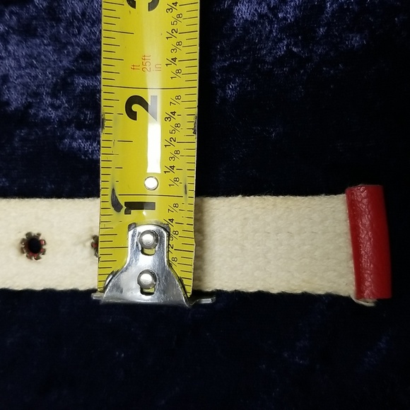 Vintage Astor Cloth Belt Cream with Red Leather Buckle 36" - Picture 10 of 13